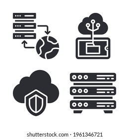 Big Data icons set = hosting, cloud computing, cloud shield, server. Perfect for website mobile app, app icons, presentation, illustration and any other projects.