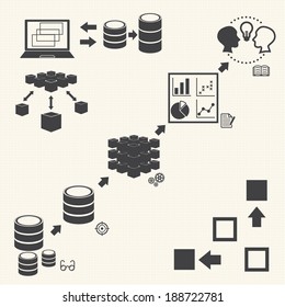 Big Data icons set, Data mining concept