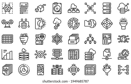 Big data icons set. Outline set of big data vector icons for web design isolated on white background