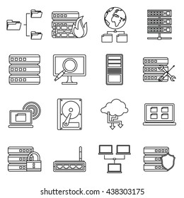 Big data icons set, outline style