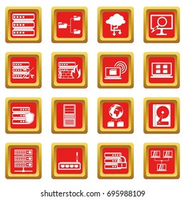 Big data icons set in red color isolated vector illustration for web and any design