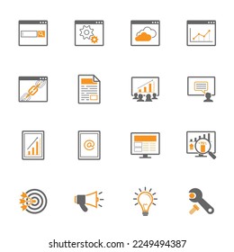 Big Data Icons set, SEO-Konzept, zwei Töne Farbe, Vector Solid Icon Set