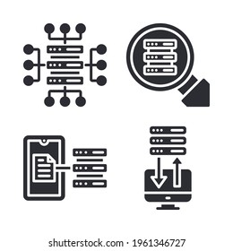Big Data icons set = server, search hosting, smartphone, database. Perfect for website mobile app, app icons, presentation, illustration and any other projects.