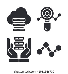 Big Data icons set = server, search, hand hosting, line chart. Perfect for website mobile app, app icons, presentation, illustration and any other projects.