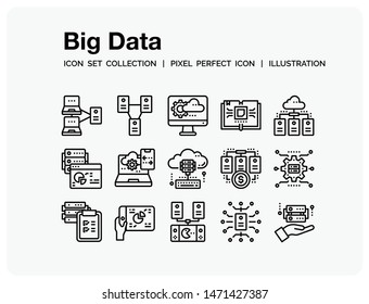 Big Data Icons Set. UI Pixel Perfect Well-crafted Vector Thin Line Icons. The illustrations are a vector.