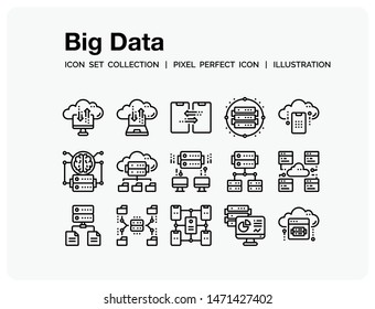 Big Data Icons Set. UI Pixel Perfect Well-crafted Vector Thin Line Icons. The illustrations are a vector.