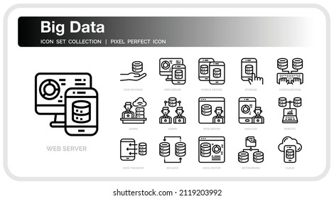 Juego de iconos de Big Data. Iconos de la línea delgada del vector perfectamente diseñado de la interfaz de usuario Pixel Perfecto. Las ilustraciones son un vector.
