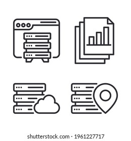 Big Data icons set = web hosting, file, cloud, pin server. Perfect for website mobile app, app icons, presentation, illustration and any other projects.