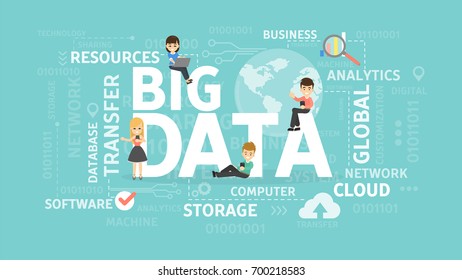 Big Data illustration. Word cloud with people. Idea of information and analysys.
