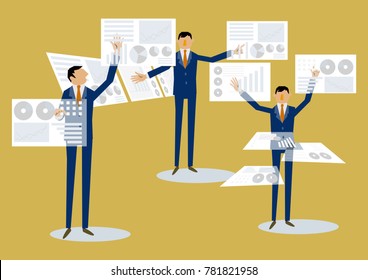 Big data and images of virtual reality.
Virtual space and businessmen.
A businessman who selects a file.
Image of informationization.
