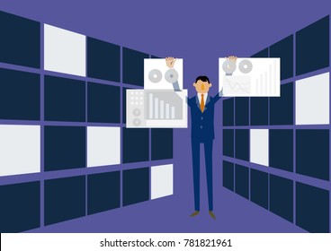 Big data and images of virtual reality.
Virtual space and businessmen.
A businessman who selects a file.
Image of informationization.
