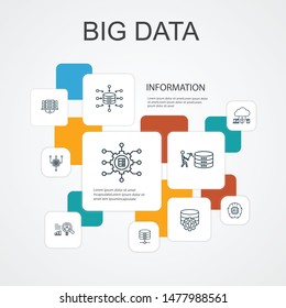Big data Infographic 10 line icons template. Database, Artificial intelligence, User behavior, Data center simple icons Big data Infographic 10 line icons template. Database, Artificial intelligence, User behavior, Data center simple icons