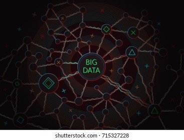 Big data infographic cloud, e-learning complex analytics visualization.  Big data visual array. Concept abstract background. A fractal element with lines and dots array. Vector illustration