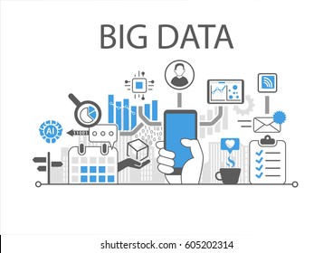 Big Data Infographic Vector Illustration With Hand Holding Smartphone