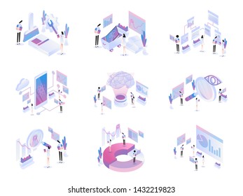 Big Data Isometric Illustration Set Concept. Modern flat design concept of web page design for website and mobile website.Vector illustration EPS 10