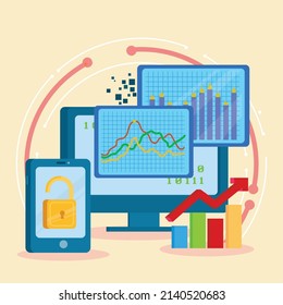 ilustración de elementos de datos grandes con gráficos