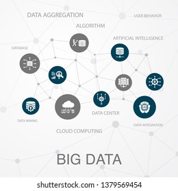 Big data layout template, modern concept infographics. Database, Artificial intelligence, User behavior, Data center icons