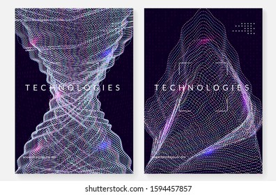 Big data learning. Digital technology abstract background. Artificial intelligence concept. Tech visual for screen template. Wavy big data learning backdrop.