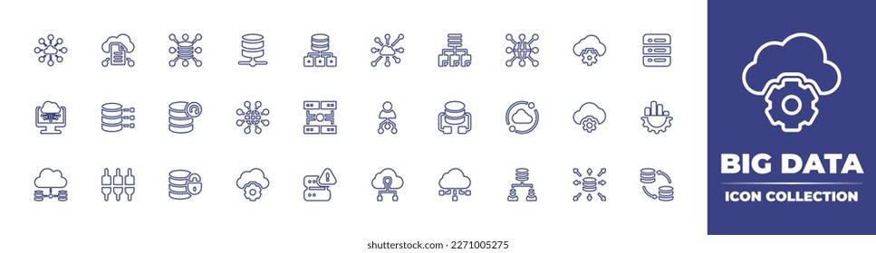 Big data line icon collection. Editable stroke. Vector illustration. Containing big data, data modelling, setting, database, cloud computing, data science, backup, artificial intelligence, cloud.