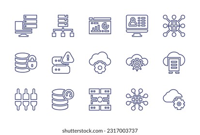 Big data line icon set. Editable stroke. Vector illustration. Containing storage, science, analytics, big data, protection, server, cloud computing, cloud, input, backup.