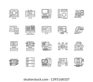 Big data line icons, signs, vector set, outline illustration concept 