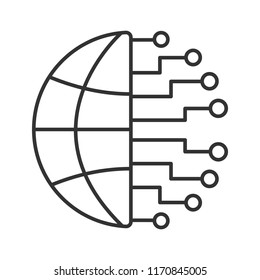 Big data linear icon. Cloud computing. Neurotechnology network. Thin line illustration. Artificial intelligence. Contour symbol. Vector isolated outline drawing. Editable stroke
