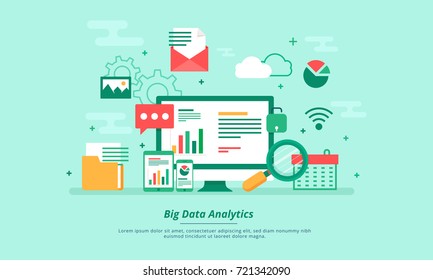 Big data, machine alogorithms, analytics concept saftey and security concept. Fin-tech (financial technology) background. flat illustration style.