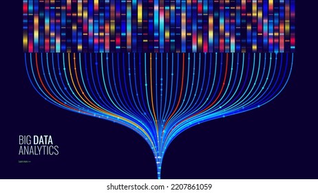 BIG DATA Machine Learning Algorithms. Data Sorting Colorful Graph. Computer Science Concept. Big Data Analytics Stream. Information Classification. Vector Illustration.