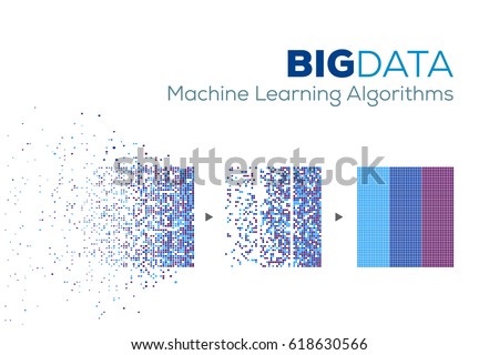BIG DATA Machine Learning Algorithms. Analysis of Information Minimalistic Infographics Design. Science/Technology Background. Vector Illustration.