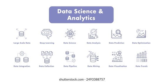 Big Data and Machine Learning Icons - Data Science, Analytics, and Optimization Symbols