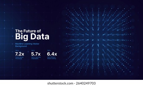 Big Data And Machine Learning Visualization With Neural Network Points And Light Grid Structure. Futuristic AI Concept With Digital Metrics. Vector Illustration.