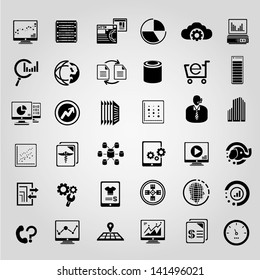 big data management icons set, black icons set