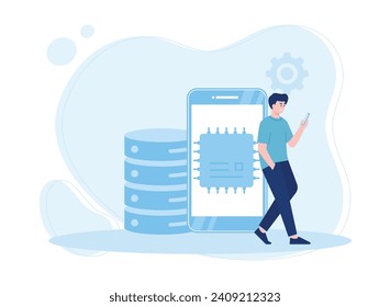 big data management on mobile trending concept flat illustration
