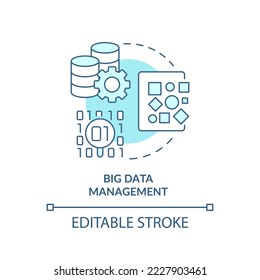 Big data management turquoise concept icon. Massive information storage abstract idea thin line illustration. Isolated outline drawing. Editable stroke. Arial, Myriad Pro-Bold fonts used