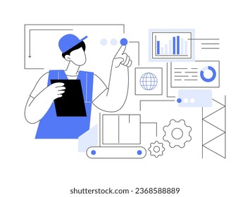 Big data in manufacturing abstract concept vector illustration. Factory worker using big data, natural resources, IT technology, machine learning industry, network connection abstract metaphor.