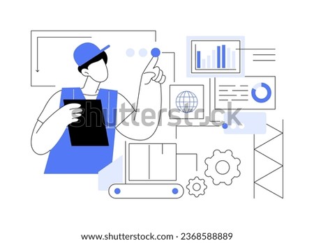 Big data in manufacturing abstract concept vector illustration. Factory worker using big data, natural resources, IT technology, machine learning industry, network connection abstract metaphor.