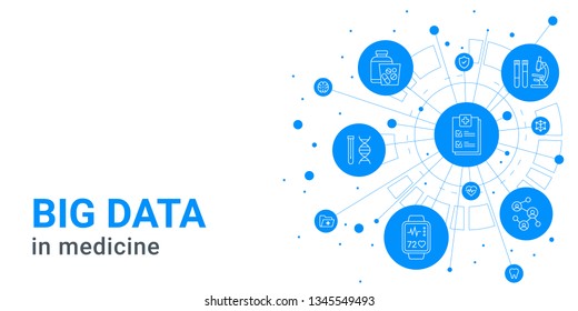 Big Data In Medicine - Digital Health And Hospital Blue Background, Medical Icons, Information Technology