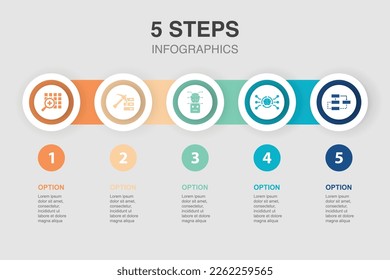 Big data, Data mining, AI Robot, Neural network, AI Architecture, icons Infographic design layout template. Creative presentation concept with 5 steps