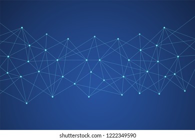 Big data molecular futuristic network connection. Abstract BLUE polygonal space background with wireframe, connected dots and lines. Science, Medical, technology. Vector illustration graphic template.