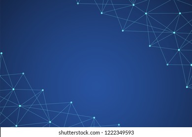 Big data molecular futuristic network connection. Abstract BLUE polygonal space background with wireframe, connected dots and lines. Science, Medical, technology. Vector illustration graphic template.