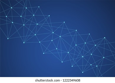 Big data molecular futuristic network connection. Abstract BLUE polygonal space background with wireframe, connected dots and lines. Science, Medical, technology. Vector illustration graphic template.