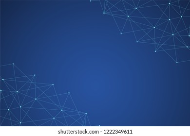 Big data molecular futuristic network connection. Abstract BLUE polygonal space background with wireframe, connected dots and lines. Science, Medical, technology. Vector illustration graphic template.