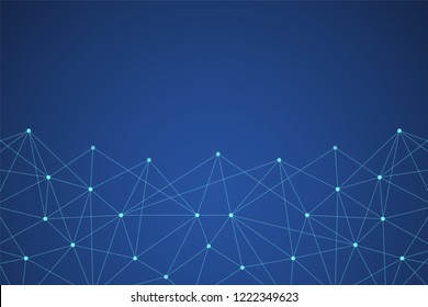 Big data molecular futuristic network connection. Abstract BLUE polygonal space background with wireframe, connected dots and lines. Science, Medical, technology. Vector illustration graphic template.
