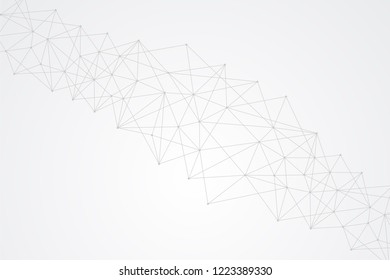 Big data molecular futuristic network connection. Abstract GREY polygonal space background with wireframe, connected dots and lines. Science, Medical, technology. Vector illustration graphic template.