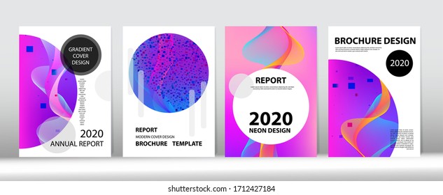 Big Data Neon Tech Magazine. Trendy Covers Set. 3D Fluid Shapes Music Cover Template. Purple Pink Blue Punk Vector Cover Design. Funky Futuristic Music Wallpaper Computing Gradient Overlay.