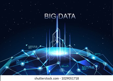 Big data network concept. illustration showing data connectivity aroud the world devices and information, distribution, Binary code, analytics, cloud computing, chart, server storage bigdata.