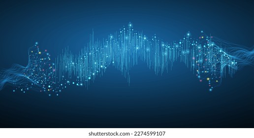 Big data network concept, internet connection, sound wave and wireless signal use business finance as abstract background image.