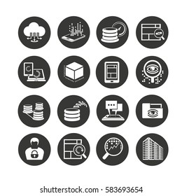 big data and network icon set in circle button