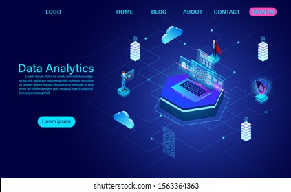 Big Data Network Visualization. Advanced Data Analytics, 3d Isometric Vector Illustration.