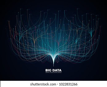 Big data network visualization concept. Digital music industry, abstract science vector background. Virtual flow big binary data visualization illustration